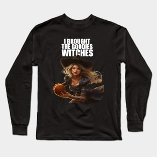 I Brought The Goodies Witches Football Player Witch Fun Idea Long Sleeve T-Shirt